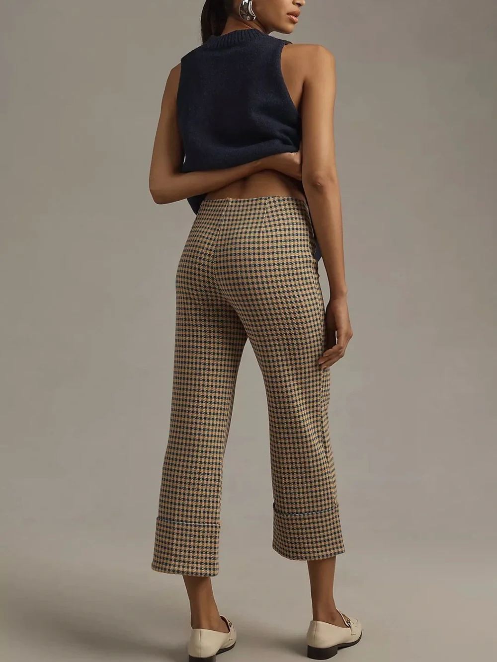 Anthropologie Maeve Houndstooth Knit Cuffed Wide Leg Crop Pants Size XS - Picture 3 of 13